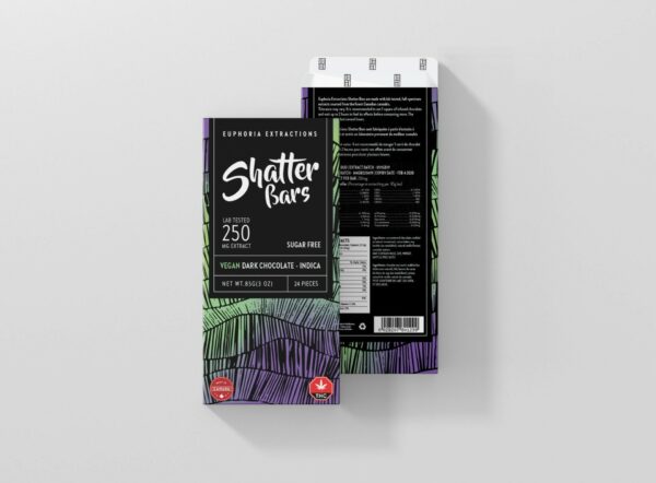 Euphoria Extractions – Shatter Bars – Vegan Dark Chocolate (Sugar Free) – Indica – 250mg THC | Chronic Paradise Canada